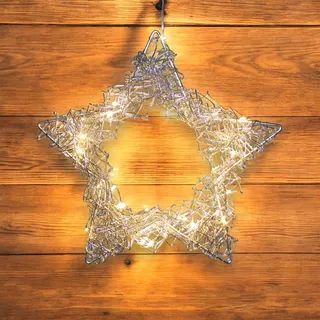 Spetebo Silberner Draht Stern beleuchtet mit 30 LED - Batterie und Timer