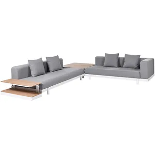 Beliani Lounge SET 5-Sitzer Aluminium weiß Auflagen grau Missanello , Textil , Gartenmöbel, Gartengarnituren, Gartenmöbel-Sets