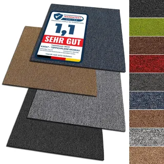 KARAT Teppichfliesen Moskau 50x50cm selbstliegend, 4 Stück Set, 1m2 strapazierfähiger Teppich Bodenbelag mit hochwertigem Schlingenflor für Haus & Büro, antistatisch mit Bitumen Rücken - Hellbraun