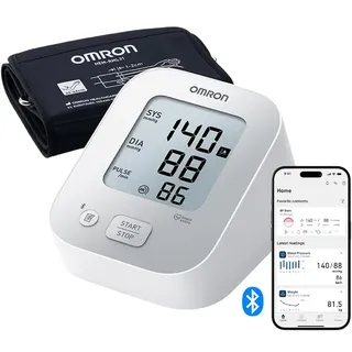 Omron X2+ Connect klinisch validiertes Oberarm-Blutdruckmessgerät mit Bluetooth + kostenloser App, Erkennt unregelmäßige Herzschläge, Universalmanschette 22-42 cm