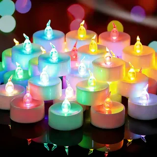 Yakpo 48 Stück LED-Teelichter bunt, langsam wechselnd, batteriebetrieben, flammenlos, flackernde elektrische Teelichter mit Farbwechsel, bunte Teelichter für Weihnachts- und Halloween-Dekorationen