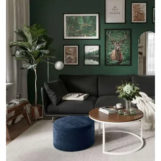 Runde CIRI-Bank mit Pouf Wotan Eiche Artisan Stirling - Schwarz, Weiß, Grün, bordeaux, Blau, Grau, Beige, Hellblau, Rosa, Gelb