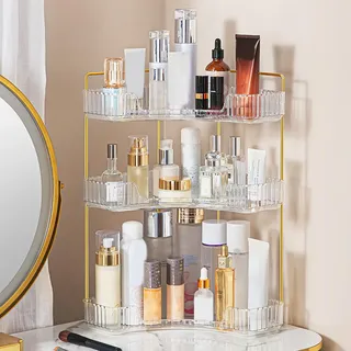 Nexoria Eck-Badezimmer-Organizer, 2/3 Etagen, transparentes Eck-Schminktisch-Tablett, Arbeitsplatte, Kosmetik-Organizer, Badezimmer, Arbeitsplatte, Parfüm-Tablett, Organizer,