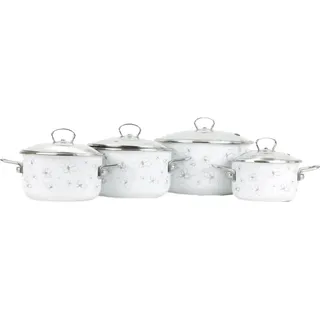 PREMIUM weißes 4-teiliges Emaille-Kochgeschirr-Set - Weiß
