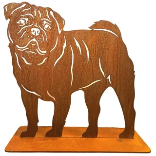 Terma Stahldesign Rost Hund Mops Lebensgroß Handmade Germany tolle Gartendeko aus Metall Figur deko Geschenk Rostfigur Garten deko Gartenfigur, hundegrab deko