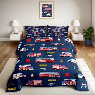 Homewish Cartoon Feuerwehrwagen Bettwäsche Feuerwehrauto Krankenwagen Polizeiauto Deckenbezug 135x200 Jungen Kinder Teenager Feuerwehrmann Bettbezug Thema Feuerwehr Brandschutz Bettset 2 Teilig