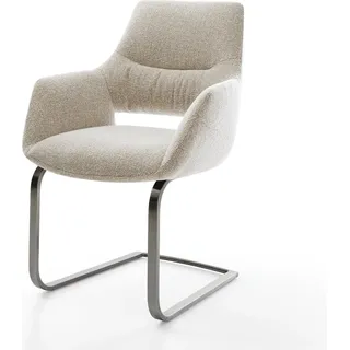 DELIFE Freischwinger Yago-Flex mit Armlehnen Webstoff Soft Beige Freischwinger flach Graphit Taschenfederkern - Beige