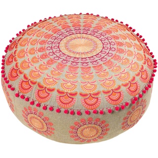 Mandala Life ART Bodenkissen Groß Mit Ponpon Boho Chic Rosa Bodenhocker Rund Sitzkissen Hoch Runder Hocker Pouf Hoch Boho Osmanische Deko 100% Baumwolle Ungefüllt 60X20Cm