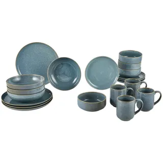 Novel Kombiservice , Blau , Keramik , 20-teilig , Uni , 410 ml,700 ml , Lfgb , lebensmittelecht , Geschirr, Geschirrsets, Kombiservice