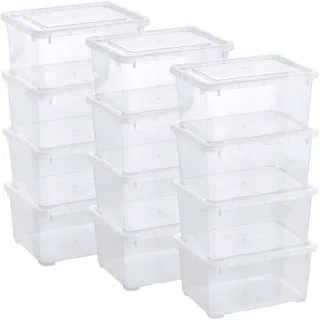 Grizzly Kleine Aufbewahrungsbox mit Deckel, 1,7 L transparente Box, 12er Set, belüftet, stapelbar, ideale Organizer-Boxen mit Belüftung