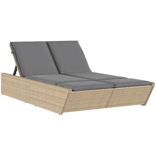vidaXL Doppel-Sonnenliege mit Auflagen Beige Poly Rattan - Beige