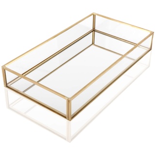 Homtone Retro Spiegeltablett Dekotablett Gold Glastablett Tablett, Glass Kosmetik Organizer Aufbewahrung Tablett für Schminktisch Dekor (30 x 20 x 5 cm)