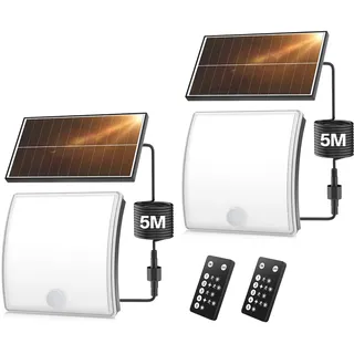 YICAIZI Solarlampen für Außen Mit Bewegungsmelder - 5 Modus Solar Wandleuchte Aussen Mit Fernbedienung,IP65 Solar Außenleuchte,Einstellbarer Winkel Solarlampen FüR AußEn Wand FüR Garage Garten Hof