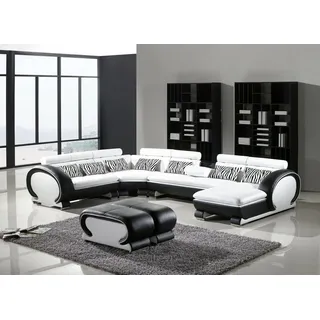 Ledersofa Ecksofa +2x Hocker Garnitur Polster U Form Couch Design Wohnlandschaft