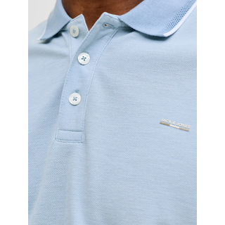 Poloshirt JACK & JONES "JPRBLUALVES SS POLO SN", Herren, Gr. S, ashley blau detail:melange, Jersey, Obermaterial: 50% Baumwolle, 50% Polyester, meliert, regular fit normal, ohne Ausschnitt, angesetztes Bündchen kontrastfarben, Shirts Poloshirt, mit Logo Stickerei