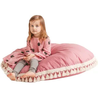 MINICAMP Bodenkissen für Kinder Rund Groß, Baumwolle, Quasten-Besatz, Rosa | Ø100cm, 100% OEKO-TEX-zertifizierte Baumwolle, abnehmbarer waschbarer Bezug, behält seine Form, ab 3 Jahren