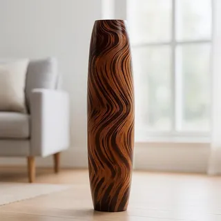 Leewadee Große Hohe Bodenvase 85 cm - Handgefertigte Mangoholz-Bodenvase in Braun für Pampasgras & Trockenblumen