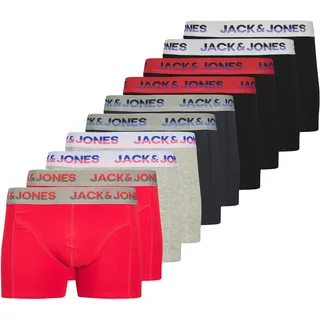 Trunk JACK & JONES "JACJADON SOLID TRUNKS 10 PACK", Herren, Gr. XL, 10 Stk., bunt (schwarz navy pack:lgm, rococco rot, schwarz, schwarz, schwarz, schwarz, schwarz navy, lgm, rococco rot), Jersey, Obermaterial: 95% Baumwolle, 5% Elasthan, unifarben, bequem, Unterhosen Trunk