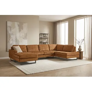 Home Affaire "Pinto, 350 cm, U-Form, XXL, mit Ottomanen", Cord, Chenille, Lederoptik, mit Keder, Metallfüße, Wellenunterfederung,