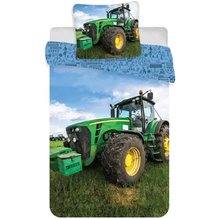 BrandMac Traktor Baby-Bettwäsche-Set 2-teilig 100% Baumwolle Bettbezug 100x135cm Kissenbezug 40x60cm Klein-Kinderbettwäsche