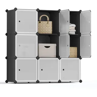 Songmics Regalsystem Kunststoff 93x31x93 cm schwarz mit Türen