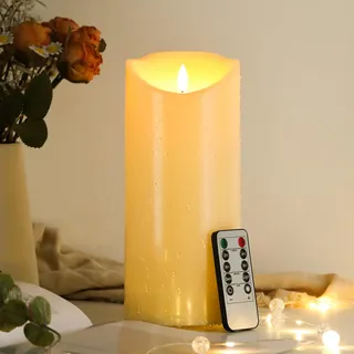 EXTSUD 23.5cm×10cm LED kerzen mit Fernbedienung Spritzwassergeschützt Led Candles mit Timer Flackernde Flamme elektrische Kerzen Batterie Outdoor Stumpenkerzen (Langlebige 500 Stunden, 1 Stück)