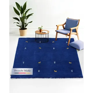 carpetfine Gabbeh Uni Wollteppich 120 x 120 cm Blau