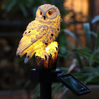 yowin Solar Eule Gartendeko, Eulen Gartenfiguren für Außen, Eulen Geschenke Wasserdicht Tiere Solarlampen, Eule Gartenstatuen für Außen Hof Balkon Weg Deko (Weiß)