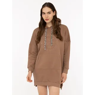 Zwillingsherz Sweatkleid ""Wild Vibes"" Kängurutasche praktische Fronttaschen, Leo-Kordel, tonale Stickerei, mittelbraun