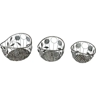 Dekokörbe Set 3tlg. rund antik grau Metall Korb Dekokorb Pflanzkorb Korbset - Grau