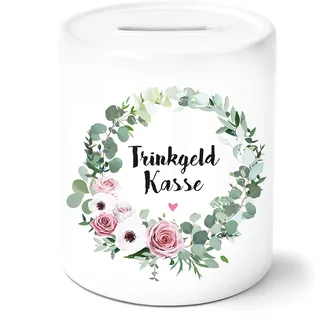 OWLBOOK® Trinkgeld Kasse - personalisierte Spardose mit Name - Trinkgeldkasse für Bäcker Cafes Restaurants Frisöre Friseursalons | Wiederverschließbare Sparbüchse aus Keramik