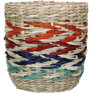 KitchenCraft Seegras Pflanzenkorb, Pflanzenkübel für Hauspflanzen, großer gewebter Pflanzentopf mit Regenbogen/Streifendesign, 11 x 11 x 11cm