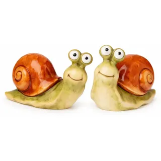 Logbuch-Verlag 2er Set Keramik-Schnecken grün-braun – lustige Frühlingsdeko Figuren 12 cm hoch – Garten- und Tierdeko zum Hinstellen – Schnecke Dekofigur