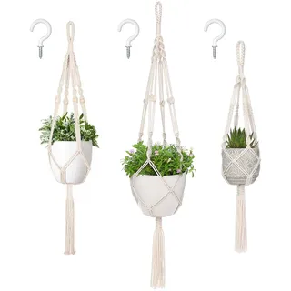 Mkouo 3 Stück Makramee Blumenampel Pflanzenhänger Baumwollseil Blumentopfhalter mit Quasten Boho Deko für Innen Außen Balkon Wohnkultur 66cm/86cm/104cm