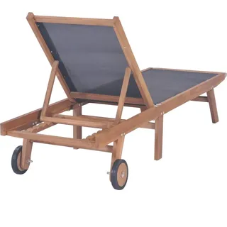 vidaXL Sonnenliege Klappbar mit Rädern Teak Massivholz und Textilene - Braun