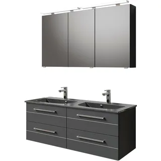 Saphir Badmöbel-Set »Serie 6025 2-teilig Mineralmarmor-Waschtisch mit LED-Spiegelschrank« 2 Stk. tlg., grau
