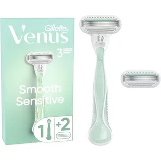 Gillette Venus Smooth Sensitive Damenrasierer mit wiederverwendbarem Handstück 2 Ersatzklingen