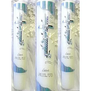 Taufkerze Kommunionkerze Junge Mädchen 400/40 mm VT-34 inkl. Zubehör für selbstbeschriften