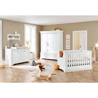 Pinolino Babyzimmer , Weiß , Holzwerkstoff , 4 Fächer , 3 Schublade(n) Schubladen , zum Juniorbett umbaubar, höhenverstellbar, Sprossen mit Normabstand, Aufbauanleitung im Karton, Lattenrost inklusive, Schlupfsprossen , Babymöbel & Kindermöbel, Babyzimmer, Babyzimmer-Serien