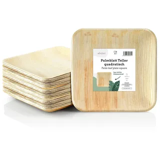 Wiseware Palmblatt Teller – 25 Stück Einwegteller quadratisch 24 x 24 cm – große biologisch abbaubare Palmblatt Teller – kompostierbares Partygeschirr – nachhaltiges Bio Einweggeschirr