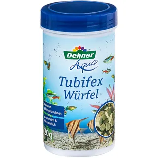 Dehner Aqua Fischfutter, Fischsnack proteinreich / 100% natürlich, Tubifex Würfel aus Bachröhrenwürmern für Zierfische, 20 g