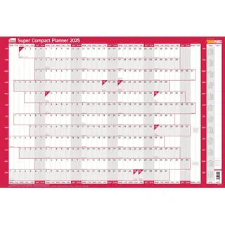 Sasco 2410241 Super kompakter Jahres-Wandplaner, Papier, Mini-Whiteboard-Poster, trocken abwischbarer Kalender, kleiner Wandplaner mit trocken abwischbarem Stift und Aufklebern, Wandtabelle, Blau, 400