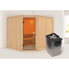 Bild Sauna »"Homa " mit bronzierter Tür naturbelassen Ofen 9 kW integr. Strg.«, mit integrierter Mineralwolldämmung beige