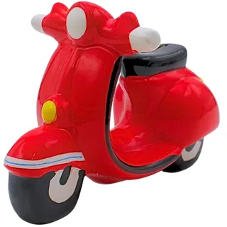 XL Sparfigur, Sparroller, Führerschein Spardose, Sparbüchse, Spardose für Rollerführerschein, Mopedspardose, Geldgeschenk Motorroller, Sparschwein als Roller in Rot aus Keramik, L/B/H 20 x 10 x 11 cm.