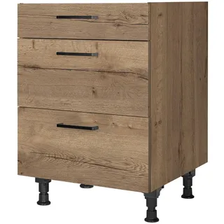 Nobilia Kochfeldumbauschrank , Eiche dunkel , Metall , 3 Schubladen , einzeln stellbar , 60x87x56 cm , Blauer Engel, Pefc, Goldenes M, Made in Germany, DGM-Klimapakt , Zusatzausstattung erhältlich , Küchen, Küchenmöbel, Küchenschränke, Geräteumbauschränke