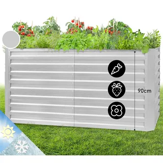 Blumfeldt Hochbeet aus Metall, Wetterfestes Stahl-Hochbeet für Balkon & Garten, Rostfreies Hochbeet Verzinkt, Freistehende Hochbeete 200x100x90 cm, 1800L Pflanzkübel Groß für Blumen, Obst, Gemüse - Silber