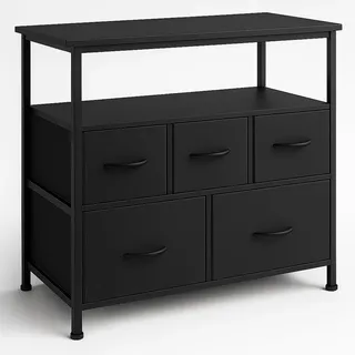 dumos Kommode mit Schubladen - kommoden & Sideboards für Schlafzimmer Geeignet, Komodenschrank mit 5 Schubladen, TV-Schrank mit Stabilem Stahlrahmen, Ideal für Schlafzimmer, Wohnzimmer (Schwarz)