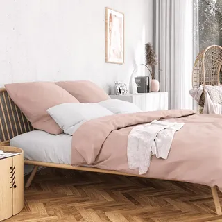 Wolkenfeld Sommer Bettwäsche Mako-Satin Rosa 135 x 200 cm + 80 x 80 cm