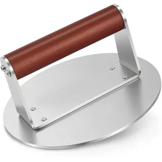Edelstahl Burgerpresse, Burger Patty Presse Schwergewicht mit Holzgriff, 6,3 Zoll Professionelles Edelstahl Burger Smasher, für Flat Top Grill, Hamburgerpresse und Squeeze Grease, Leicht zu Reinigen