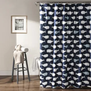 Lush Decor Duschvorhang mit Wal-Motiv, Stoff, Ozeanfisch, Tierdruck, für Kinder, 183 x 183 cm, Marineblau